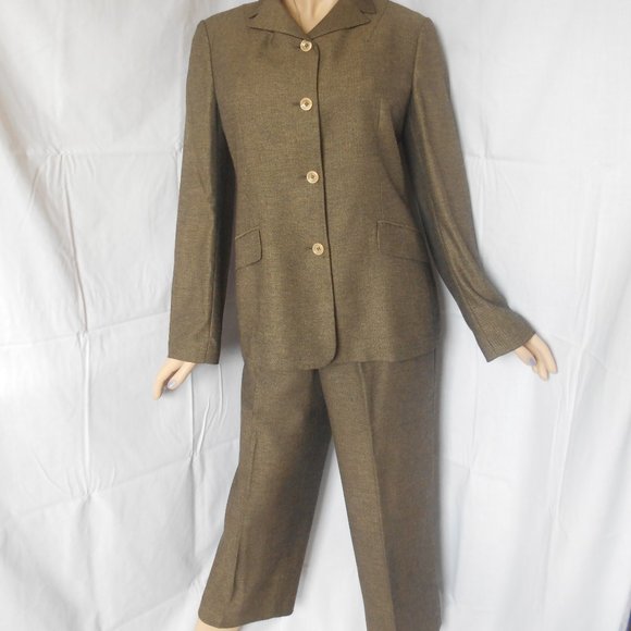 DOLCE GABBANA Golden Green Pant Suit Sz 32/46 CHIC - Picture 1 of 8